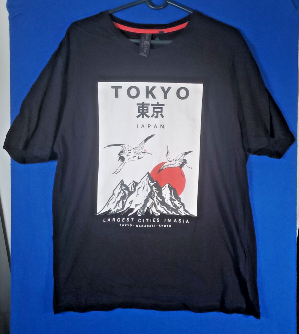 Tokyo Japan Graphic Tee Shirt Mens Size XL Black Mountain Cranes Crew